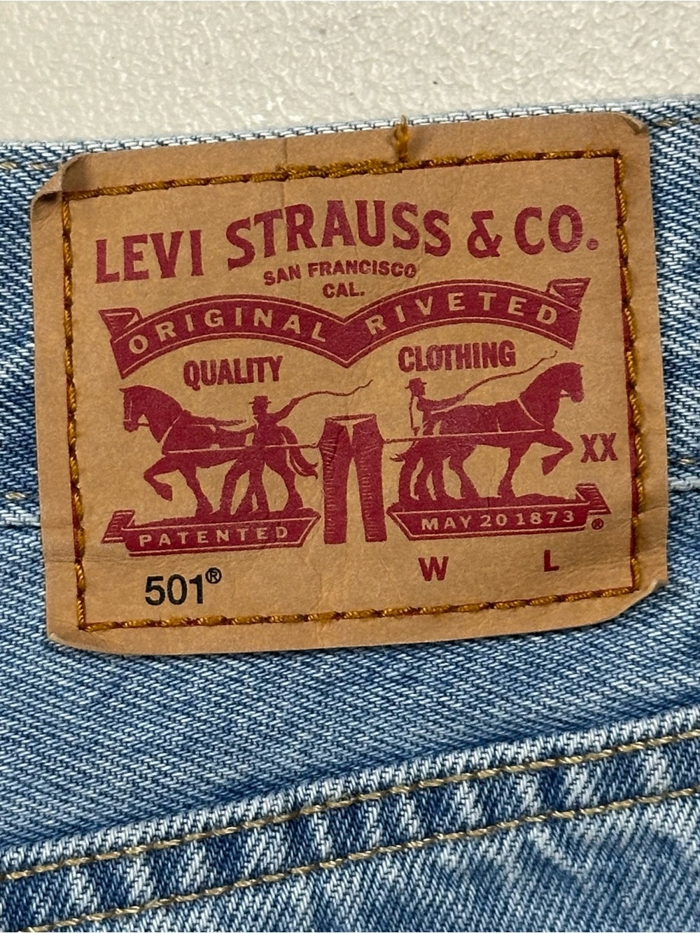 Levi's 501 Light Blue Distressed Denim Jean Shorts - Picture 4 of 9